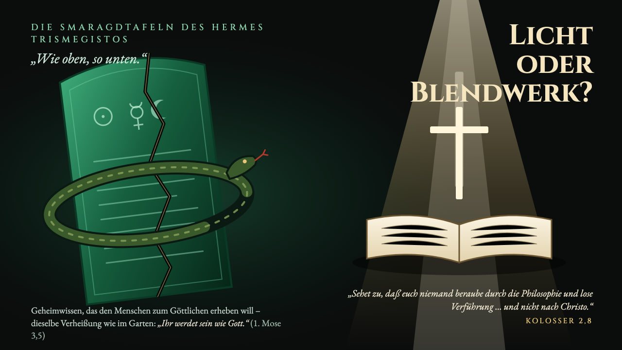 Grafik: Die Smaragdtafel des Hermes Trismegistos – Licht oder Blendwerk? Mit Kolosser 2,8